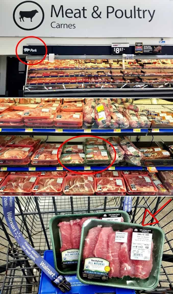 Shelves at Walmart showing where to find the NEW Smithfield All Natural Fresh Pork 