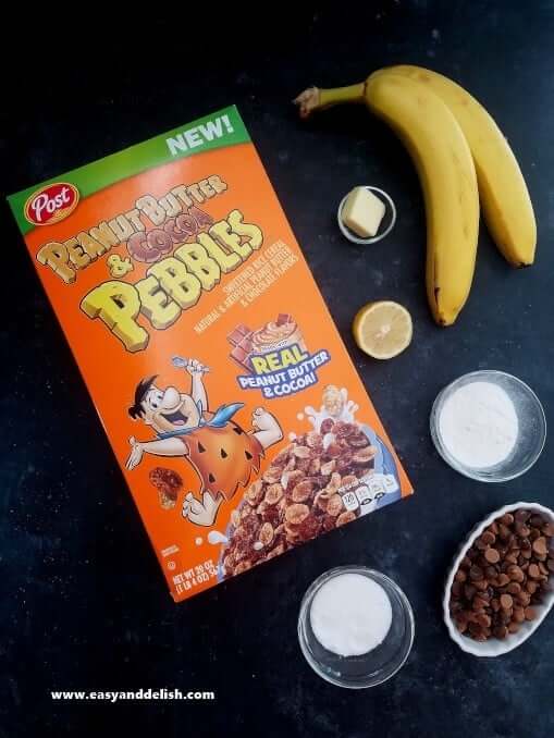 Ingredients of peanut butter banana crumble pie