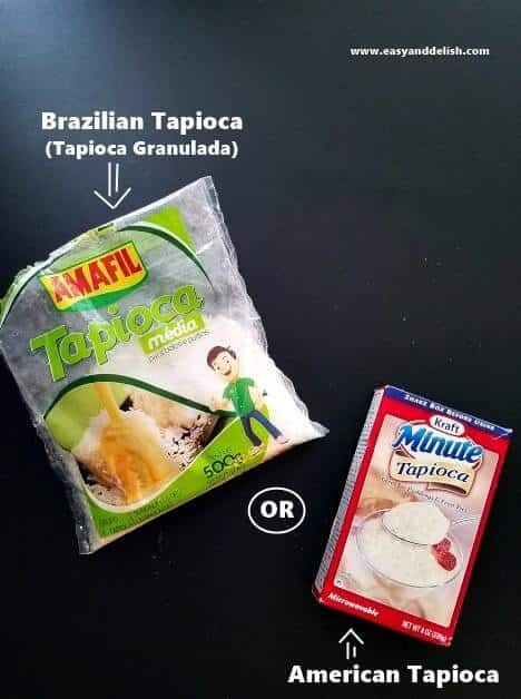 Two packages of tapioca, one American and another Brazilian