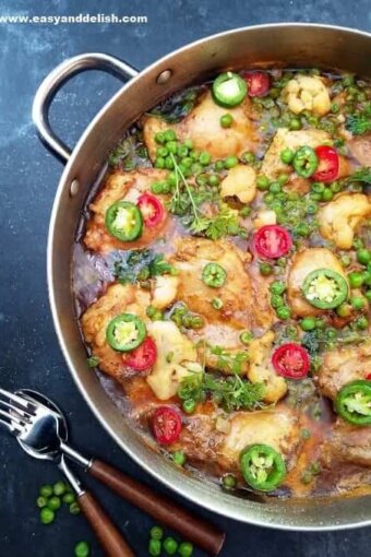 a pan with coconut chicken curry