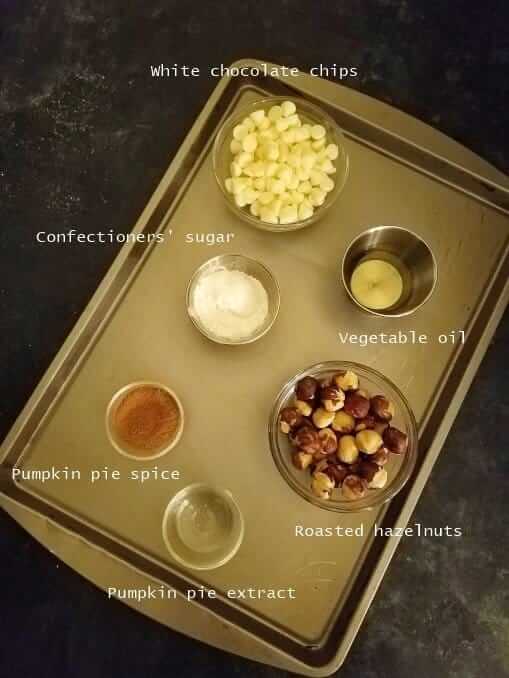 Ingredients of pumpkin spice Nutella in a tray