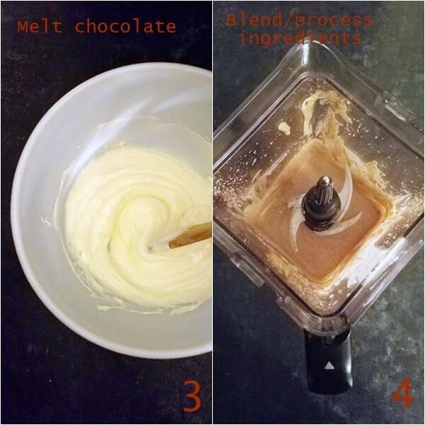 Combined images showing melted chocolate and blended ingredients