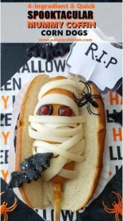 A close up of  Halloween corn dogs
