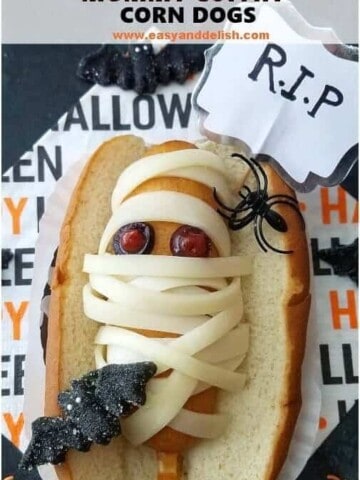 A close up of  Halloween corn dogs