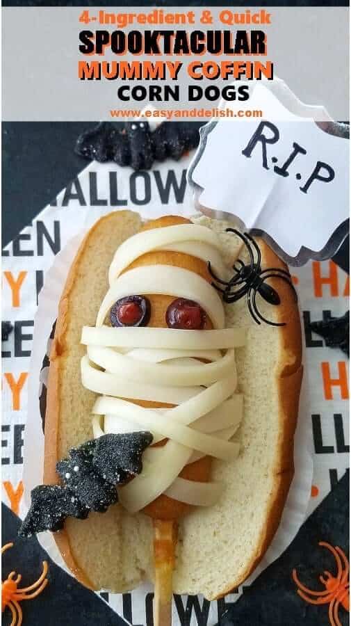 A close up of Halloween corn dogs