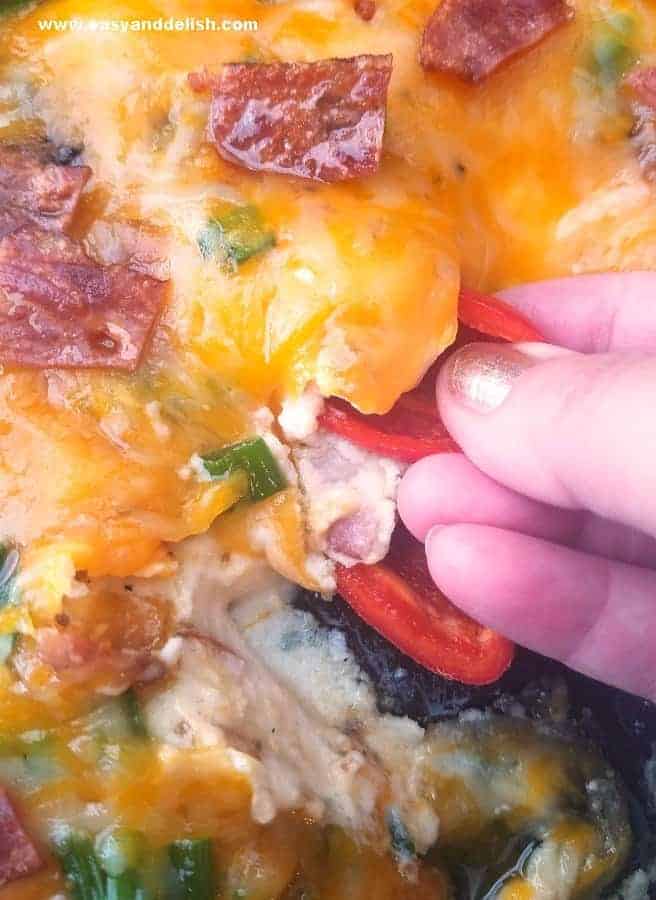 Close up image with loaded mashed potato skillet as a dip