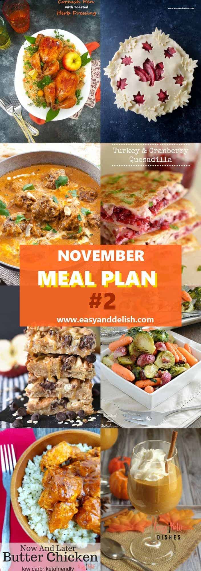 Eight combined images with dishes from November Monthly Meal Plan