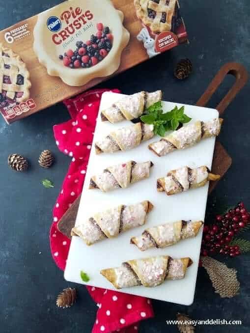 Chocolate Hazelnut Spread cookie roll ups on a tray