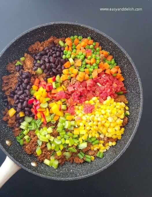 Sauteeing vegetables for chili bean turkey pot pie