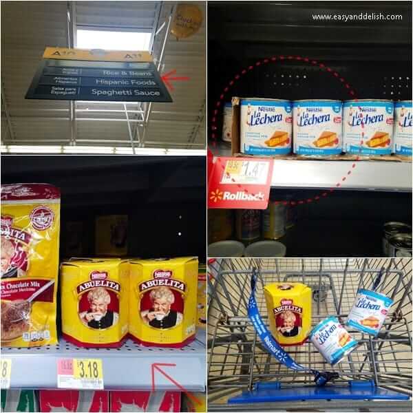 four combined images showing Walmart treat ingredients on shelves