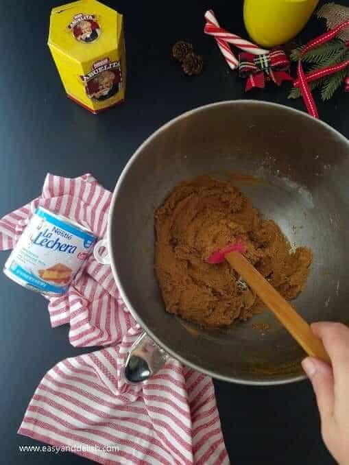 Mixing batter for gingerbread cookie bars