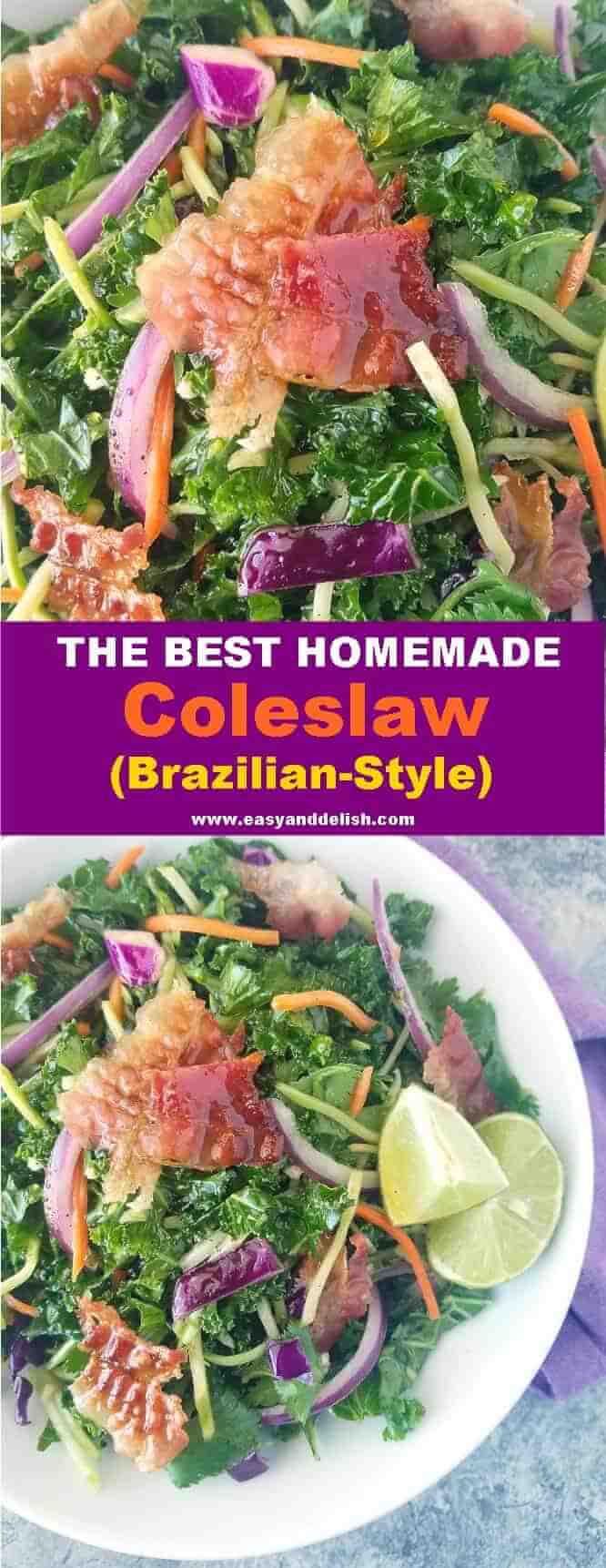 Combined images showing close up of homemade coleslaw 