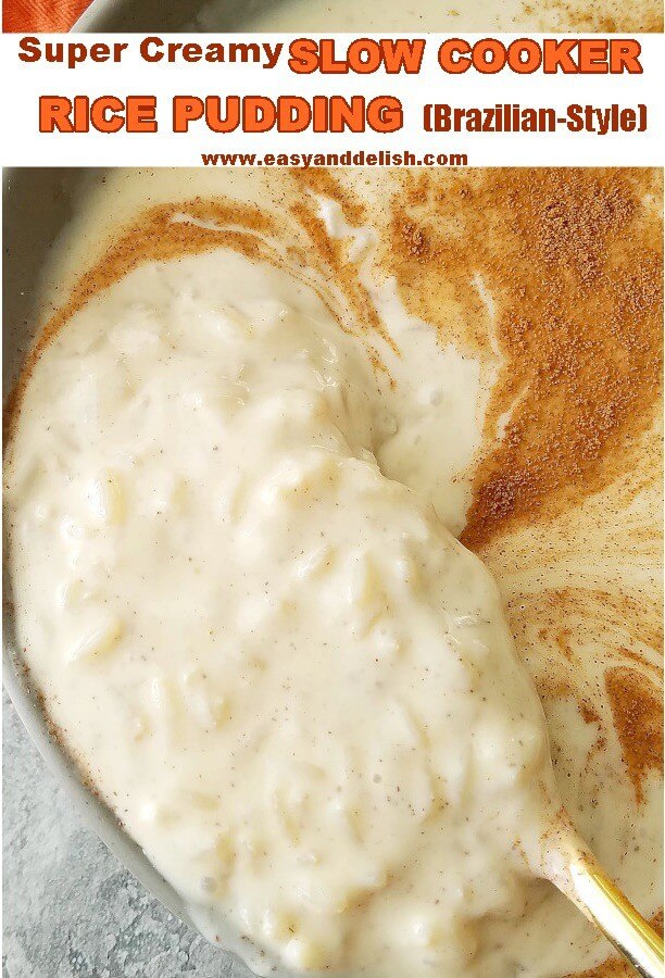 Close up image of slow cooker rice pudding 