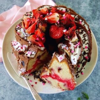 strawberry pound cake in a plate