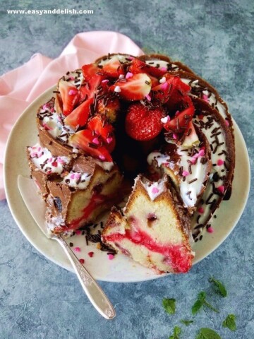 strawberry pound cake in a plate