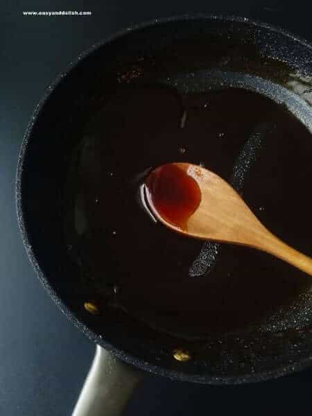 teriyaki sauce cooked in a pan