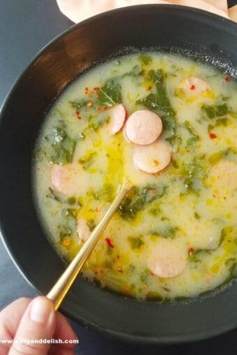 A bowl of Portuguese kale soup