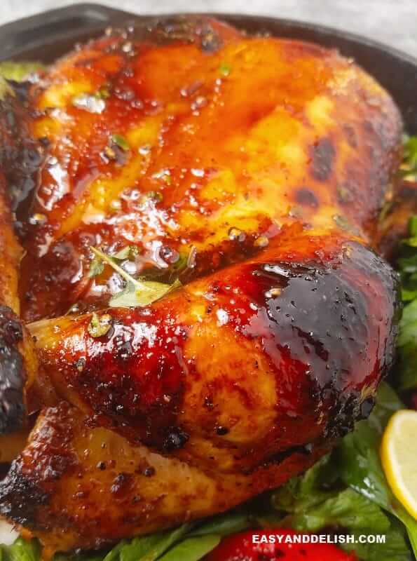 close up showing roast chicken adobo drumstick