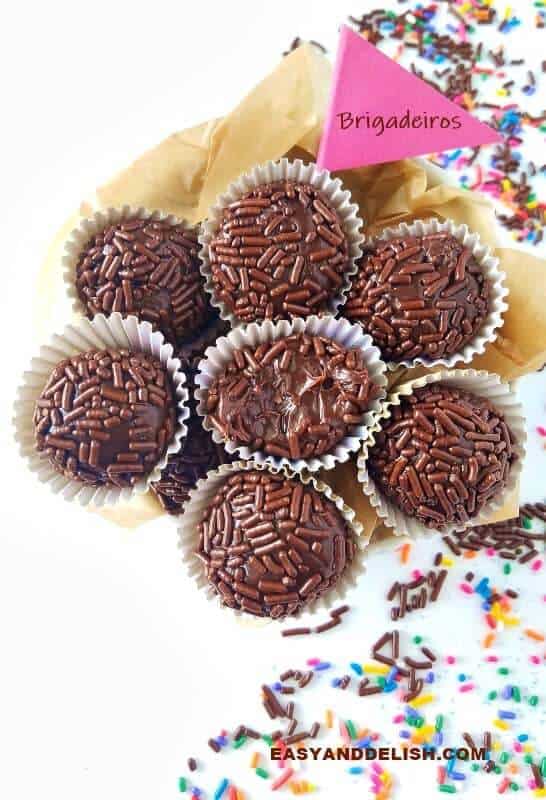 Traditional brigadeiros served with a flag on top