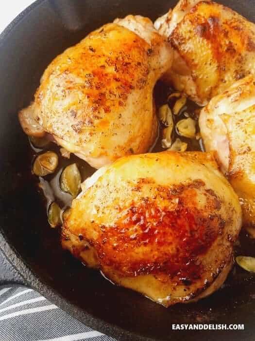 close up of cooked ranch chicken thighs in a skillet