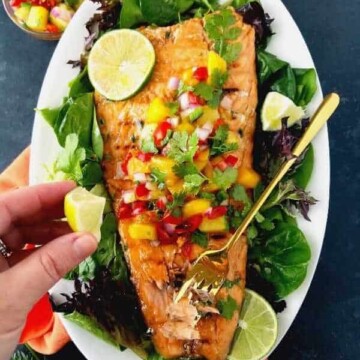 easy grilled salmon in a platter