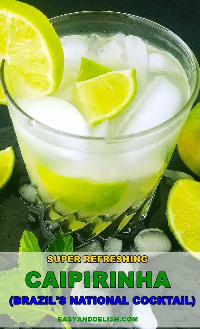 CLOSE UP IMAGE OF CAIPIRINHA IN A GLASS WITH ICE AND LIME