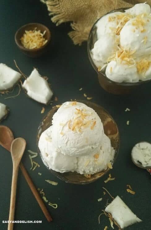 coconut ice cream in coconut bowls