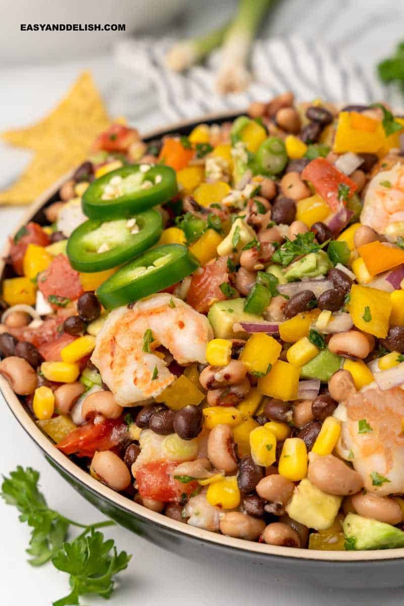 close up of a bowl of cowboy caviar dip