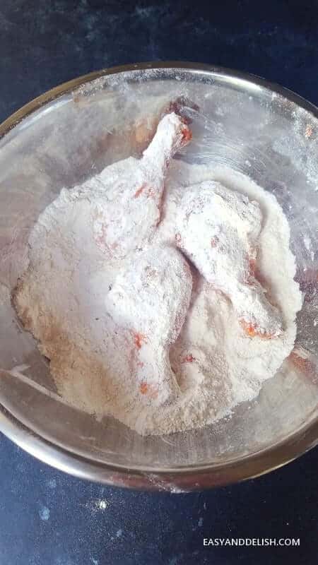 dredging bird in a flour mixture