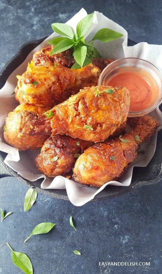 Fried chicken served in a skillet