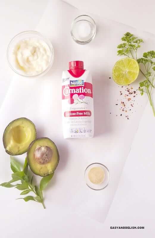 Ingredients to prepare creamy avocado dip