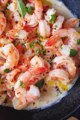 creamy shrimp scampi in a skillet