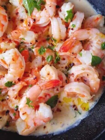 creamy shrimp scampi in a skillet