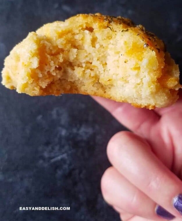 biten low carb biscuit showing texture inside