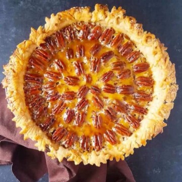 Texas pecan pie with a napkin on the side