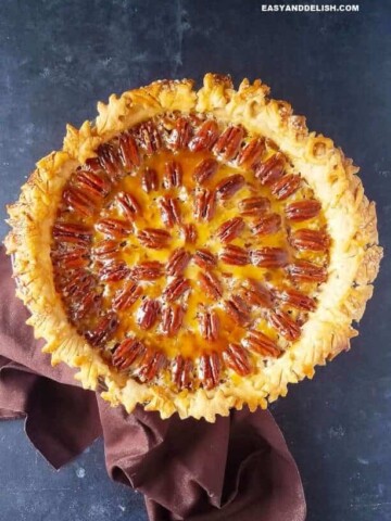 Texas pecan pie with a napkin on the side