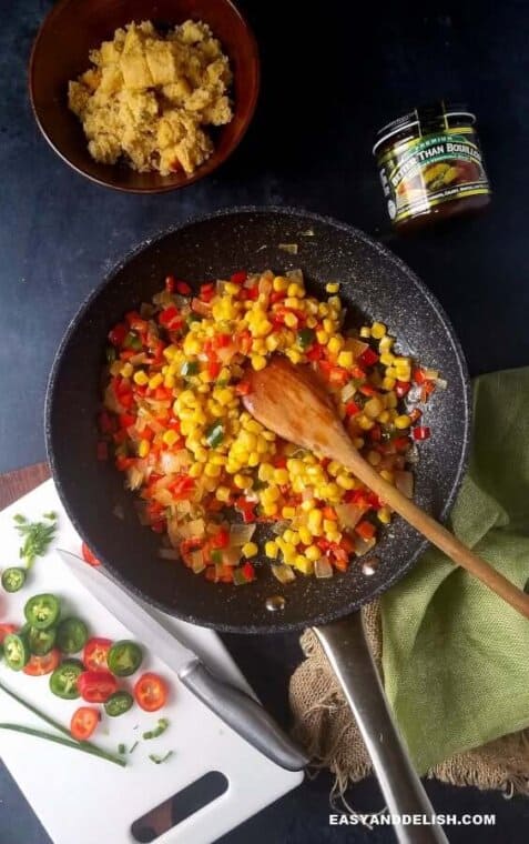 cooking vegetables in a skillet
