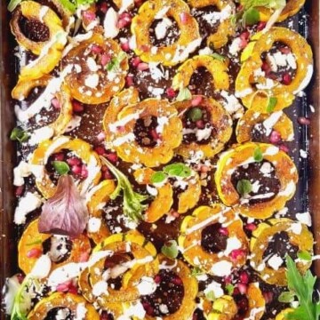 roasted delicata squash in a baking pan