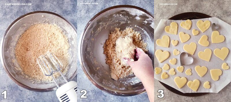 photo collage showing how to make shortbread cookie dough in 3 steps