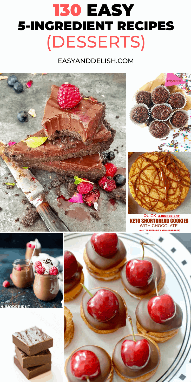 photo collage of 130 easy 5-ingredient or less recipes for dessert