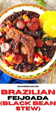 close up of brazilian feijoada recipe in a bowl