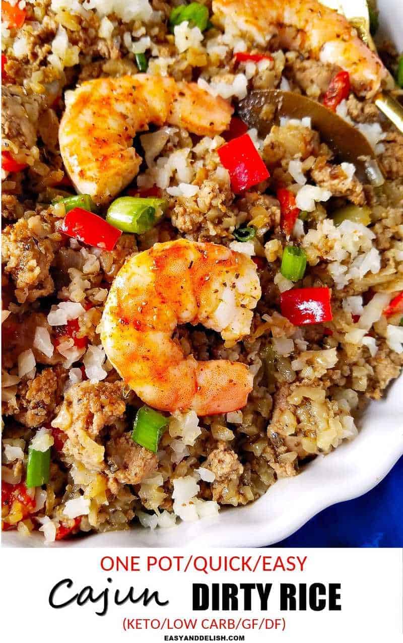 close up image of Keto rice with shrimp