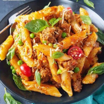 close up of a bowl of pasta Bolognese