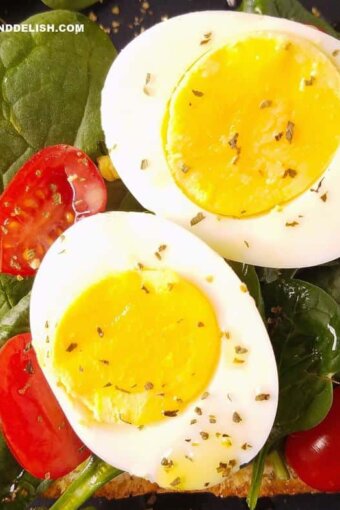 hard-boiled eggs over a toast