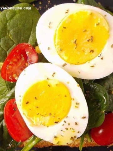 hard-boiled eggs over a toast