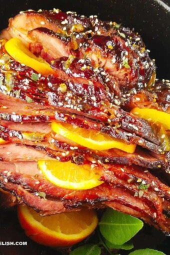 a close up of ham in a slow cooker