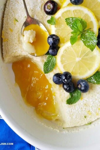 close up of lemon pudding cake