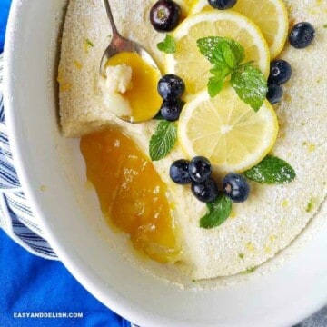 close up of lemon pudding cake