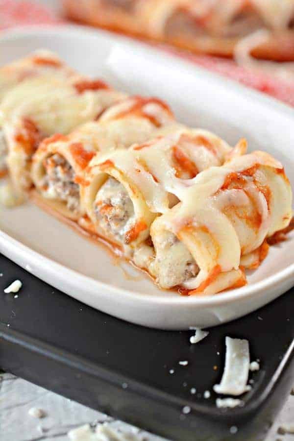lasagna roll ups in a platter