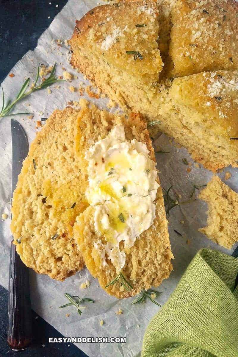 close up image of crockpot bread -- part whole and part sliced